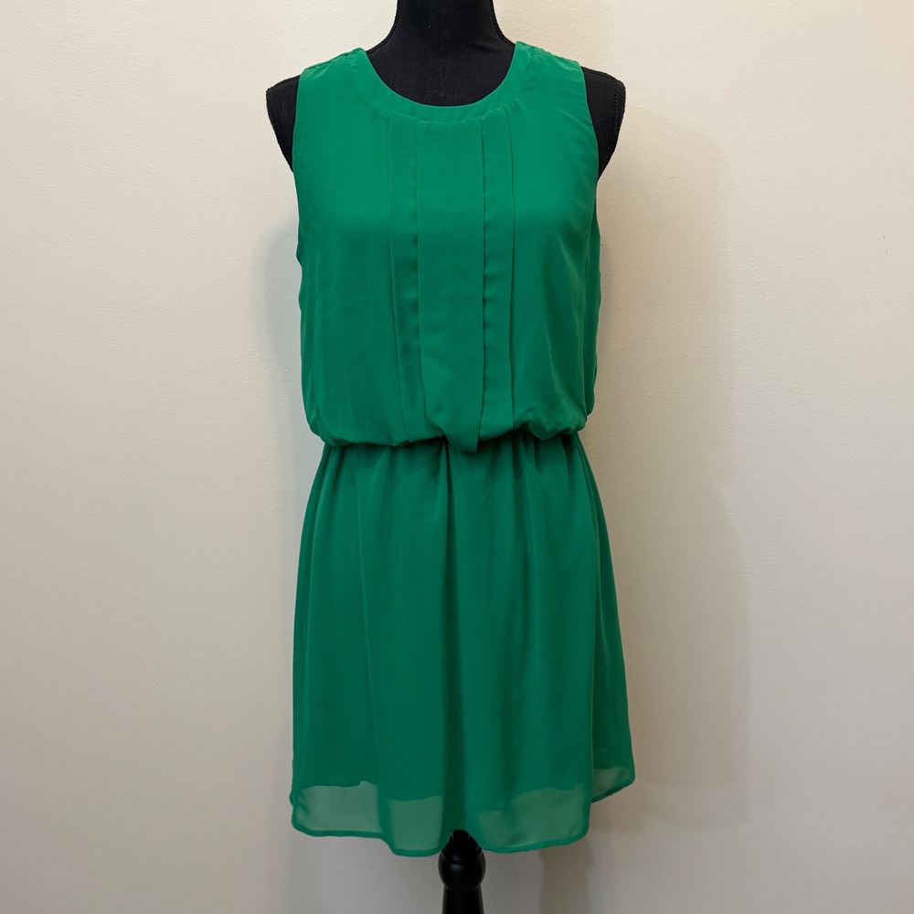 City Triangles Green Sleeveless Pleated Blouson Mini Dress Womens M Bubble Waist